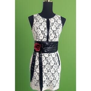 Mini White Lace And Black Wiggle Dress-Faux Leather Trim-Indie Sleeze-Soft Goth